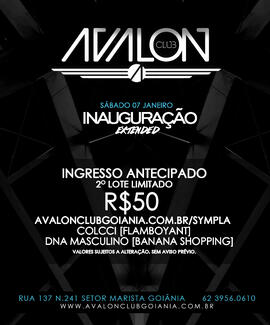 Flyer digital da festa de inauguração da Avalon Club