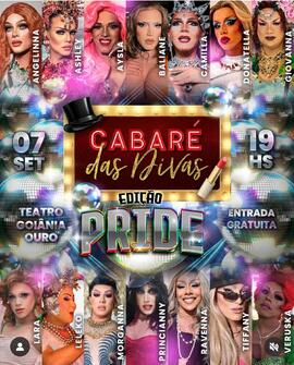 Flyer digital do espetáculo Cabaré das Divas, edição 'Pride', com drags do elenco