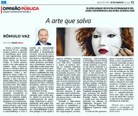 Recorte de jornal do artigo 'A Arte que Salva' de Rômulo Vaz no Diário da Manhã