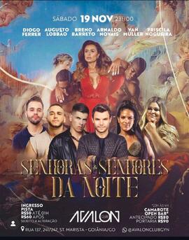 Flyer digital da festa 'Senhoras e Senhores da Noite' na Avalon Club